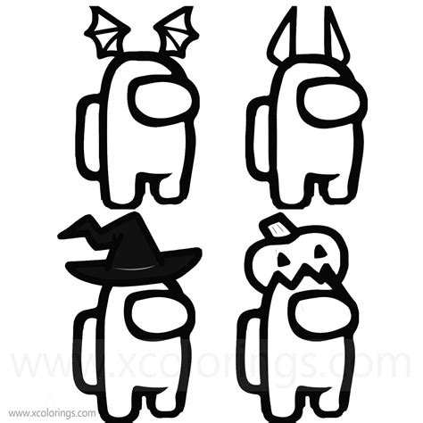 Among Us Coloring Page Halloween Costumes SKins Hats - XColorings.com