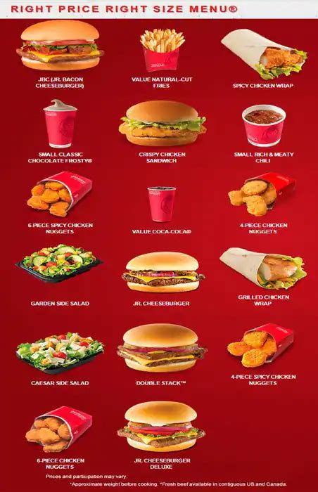 Menu at Wendy's fast food, The Colony, TX-121