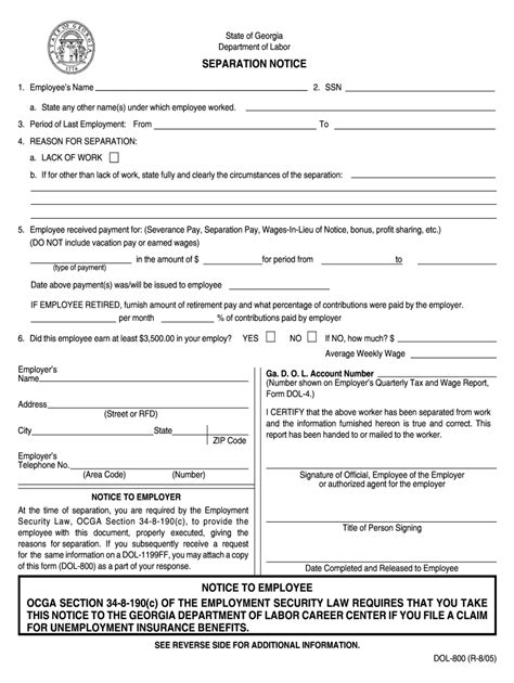 Department Of Labor Separation Notice Fillable Form - Printable Forms ...