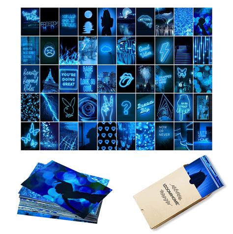 Buy Blue Neon Wall Collage Kit Aesthetic Pictures, Aesthetic Room Decor, Bedroom Decor for Teen ...