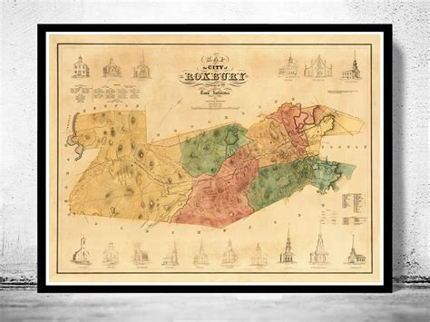 Old Map of Roxbury Boston 1849 Vintage Map Wall Map Print - VINTAGE ...