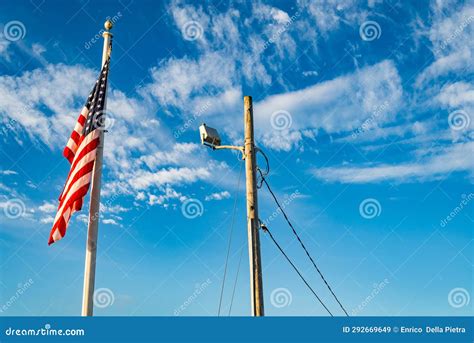 Waving American Flag on a Pole in America Stock Image - Image of pole ...