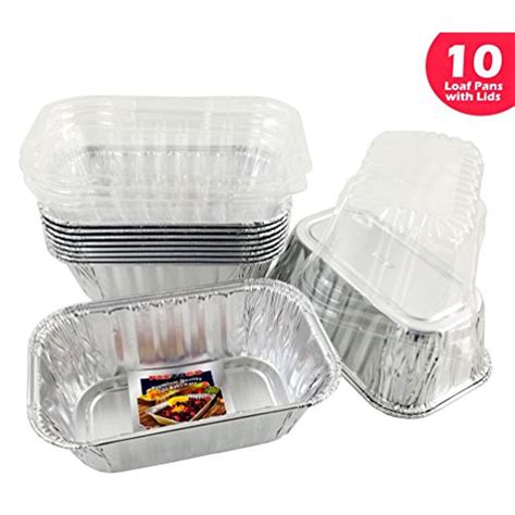 Pactogo Disposable 1 lb. Aluminum Foil Mini Loaf Pans with Clear Dome Lids (Pack of 10 Sets ...