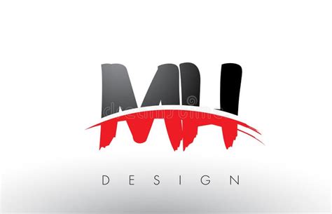 MH M H Brush Logo Letters with Red and Black Swoosh Brush Front Stock Vector - Illustration of ...