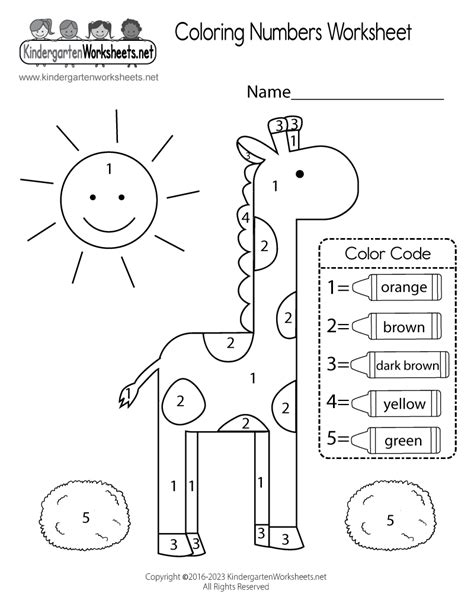 Free Printable Coloring Numbers Worksheet