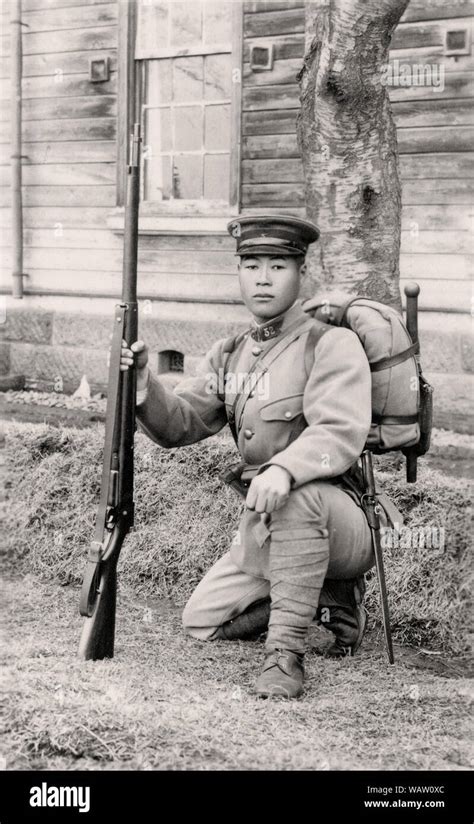 [ 1910s Japan - Japanese Soldier ] — Uniformed Japanese soldier with rifle, Taisho Period (1912 ...