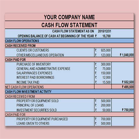 Cash Flow Projection Template Excel