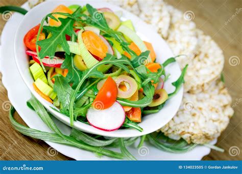 Healthy Vegetarian Meal, Freshly Prepared Vegetable Salad Stock Image - Image of lettuce, cherry ...