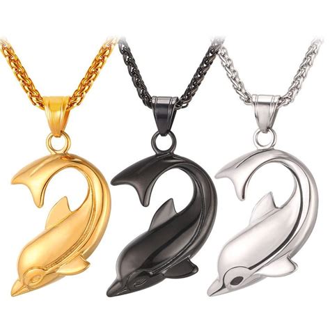 U7 Stainless Steel Dolphin Pendant Necklace 18Kgp Ocean Beach Animal ...