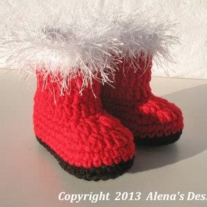 Crochet Pattern 090 Baby Santa Booties 0-3, 3-6, 6-9, 9-12 Months Christmas Baby Booties Baby ...