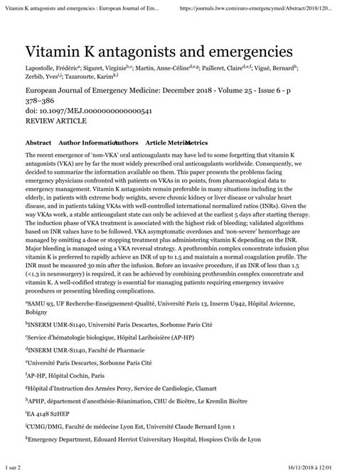 (PDF) Vitamin K antagonists and emergencies