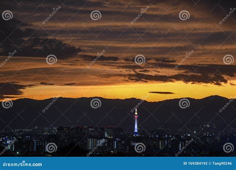 Colorful Kyoto Tower at Night with Kyoto City Skyline Stock Photo ...