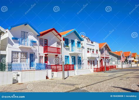 Striped Houses, Costa Nova, Aveiro Stock Photo - Image of architecture ...