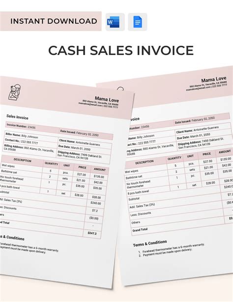 Cash Sales Invoice Template in Word, Google Docs, Apple Pages - Download | Template.net