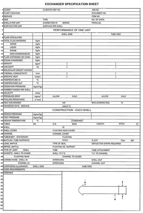 Typical Datasheet for Shell and Tube Heat Exchanger - [DOCX Document]