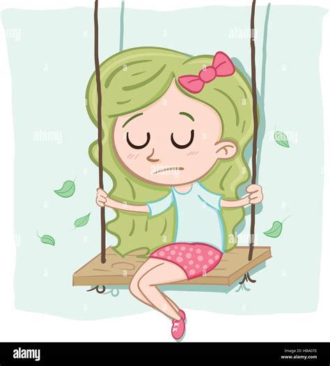 cartoon lonely girl sitting alone on the swing Stock Vector Image & Art - Alamy