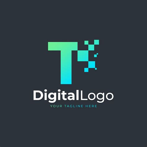 Tech Letter T Logo. Blue and Green Geometric Shape with Square Pixel Dots. Usable for Business ...