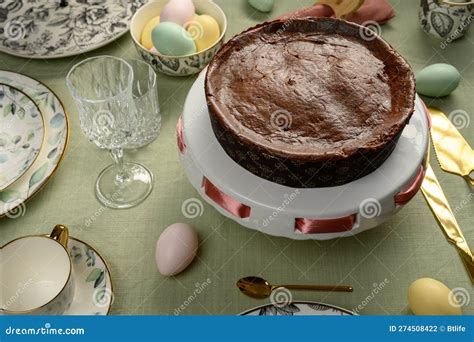 Traditional Easter Chocolate Cake on Green Table with Easter Decoration ...