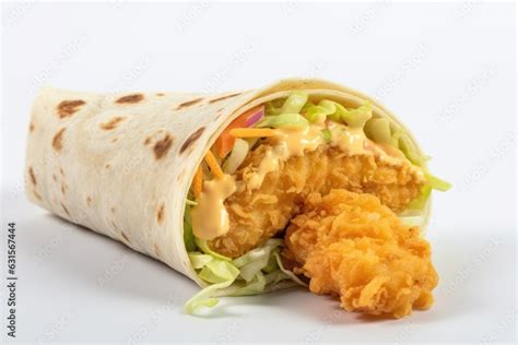 crispy chicken shawarma | chicken wrap with salad | fried chicken wrap Stock Photo | Adobe Stock