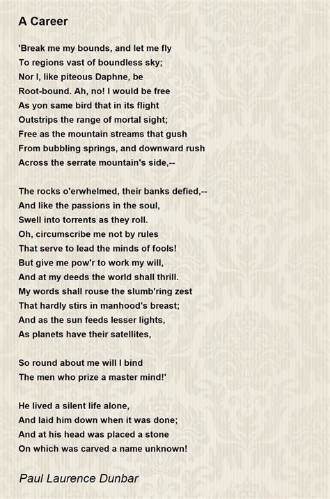 A Career - A Career Poem by Paul Laurence Dunbar