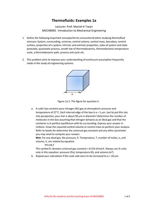 Examples 1a MKT - Lecture notes 1 - Thermofluids: Examples 1a Lecturer ...