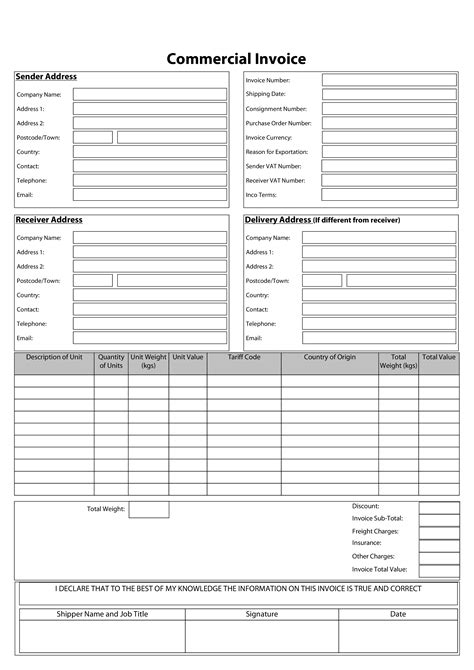 Free Fillable Commercial Invoice Template - Printable Templates