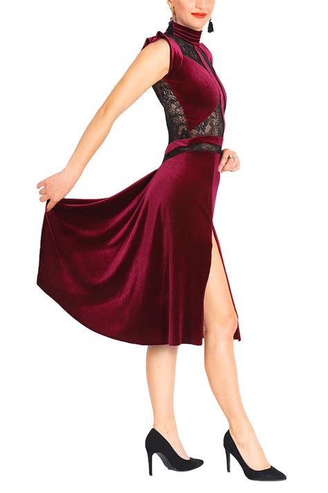 Velvet Tango Dress with Lace Details - conDiva