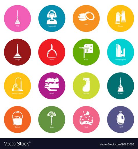 Cleaning tools icons set colorful circles Vector Image