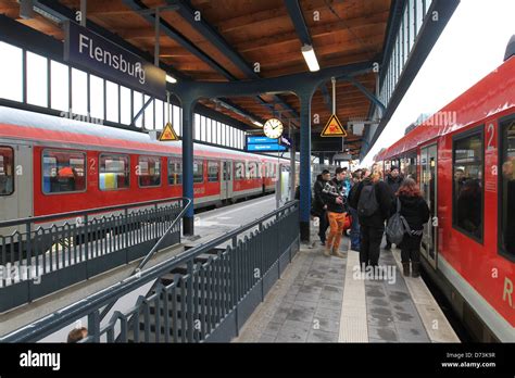 Flensburg, Germany, passengers on the platform at Flensburg Station Stock Photo - Alamy