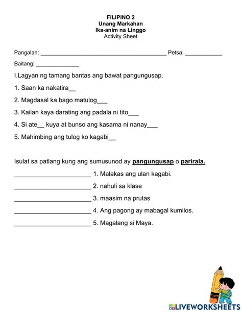 Bantas, Pangungusap at Parirala worksheet | 2nd grade worksheets, Worksheets, 1st grade worksheets