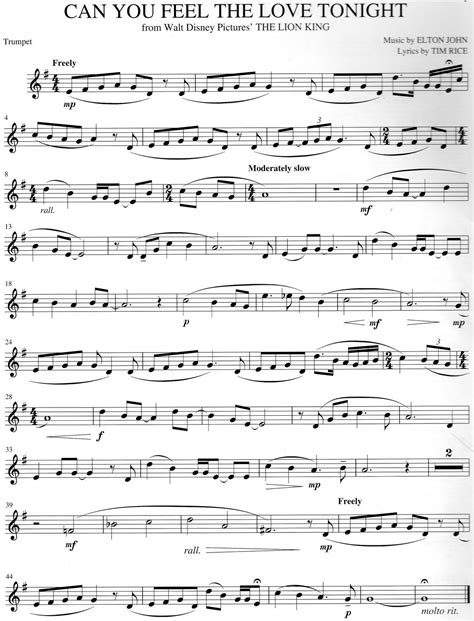 Trumpet Sheet Music: Can You Feel The Love Tonight - Lion King ...