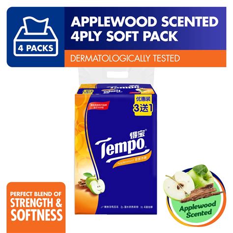 Tempo Soft Pack Tissue 4ply Applewood 4x90 Sheets | Shopee Singapore