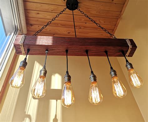 Wood beam Edison chandelier | Ceiling lights, Rustic light fixtures ...