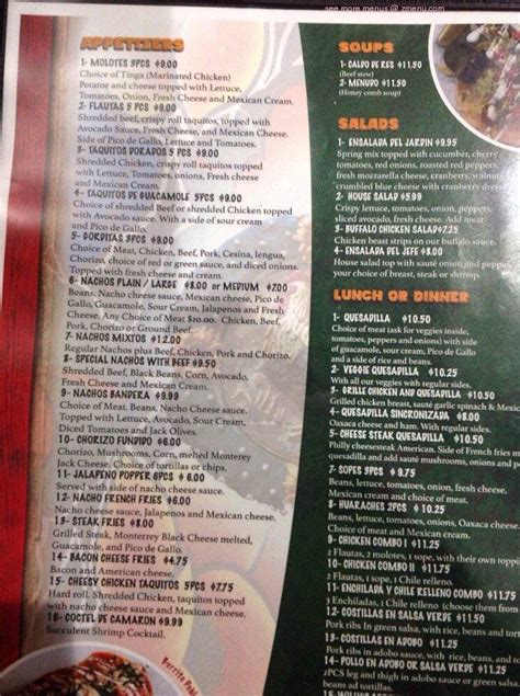 Menu at El Tepeyac Mexican restaurant, Stafford Township