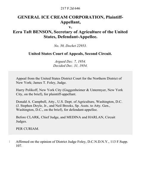 General Ice Cream Corporation v. Ezra Taft Benson, Secretary of Agriculture of The United States ...