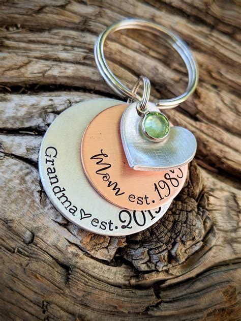 Personalized hand stamped keychain. New grandma gift. | Etsy