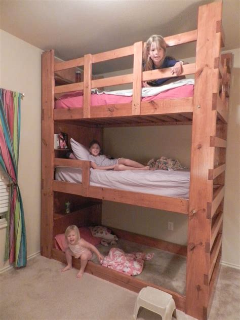 Triple bunk bed (with built-in shelves for each bed) | Kids bunk beds, Bunk beds, Bunk beds built in