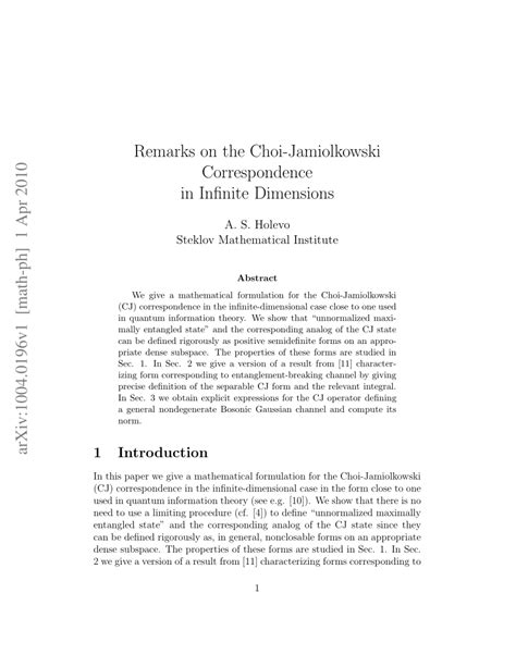 (PDF) On the Choi-Jamiolkowski Correspondence in Infinite Dimensions