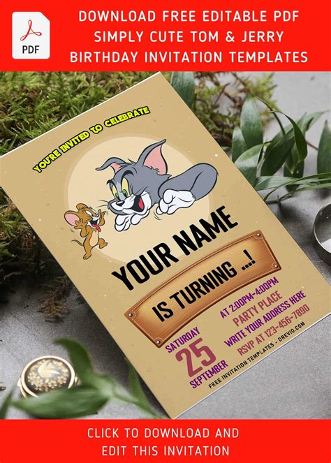 Free Editable PDF – Cartoon Tom & Jerry Birthday Invitation Templates | Download Hundreds FREE ...