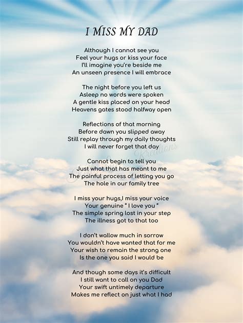 I Miss My Dad Poem, A Message to Dad, PDF, Digital Download, Unframed ...