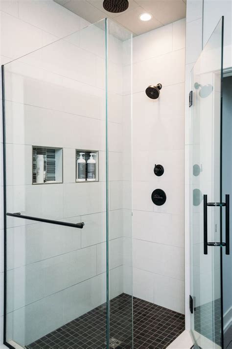 Clean, Large Format, White Tile Shower | Large shower tile, Vertical ...