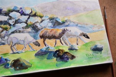 Sheep Original Watercolor Painting Mountain Landscape Farm Art | Etsy