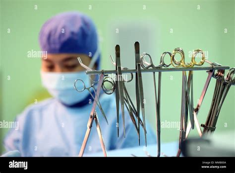 Operating theater. Cardiac surgery. Surgical instruments Stock Photo ...