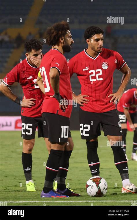 Egypt, Cairo - 12 September 2023 - Omar Marmoush, Mohamed Salah of Egypt during friendly ...