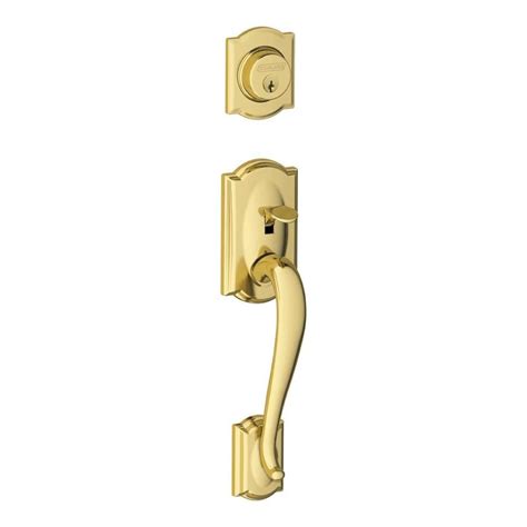 Schlage F Camelot Lifetime Bright Brass Single-Cylinder Deadbolt Entry ...