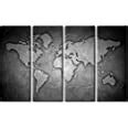 Amazon.com: Picture Sensations Framed Huge 4-Panel Stone World Map Canvas Art - Black and White ...