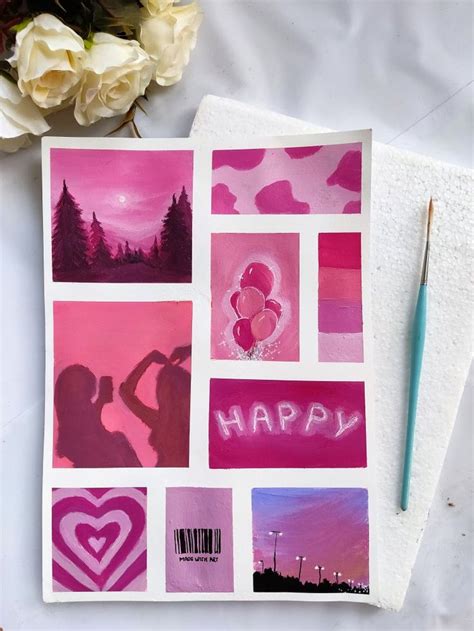 Pink Aesthetic Moodboard 💖 | Small canvas art, Easy doodle art, Book ...