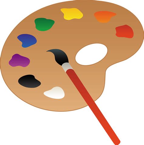 Artists Palette With Paint and Brush - Free Clip Art