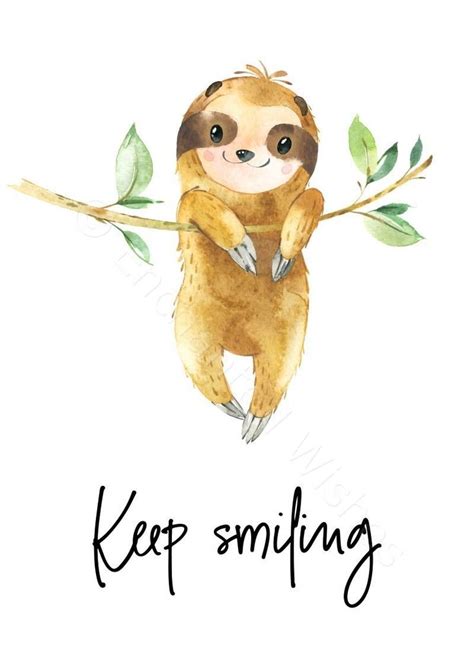 Keep Smiling Sloth Quote Print | Art prints | Nursery Wall Art | Quote Prints | Enchanted Wishes ...