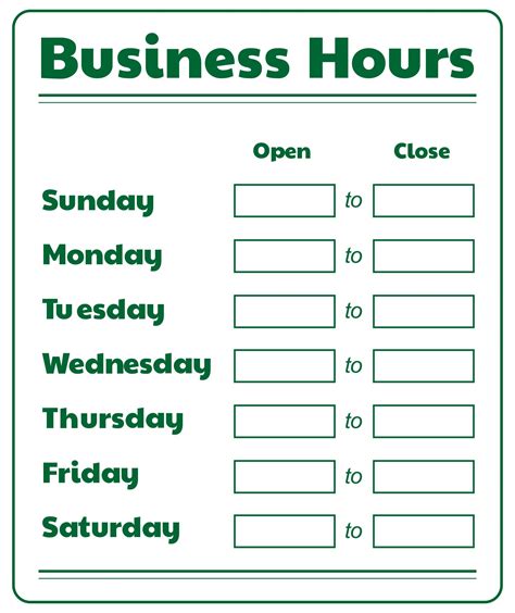 Business Hours Sign Printable